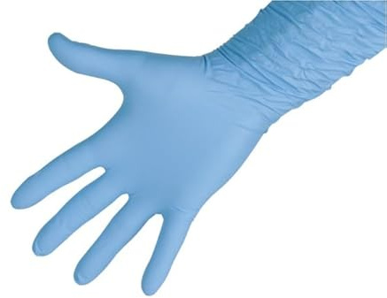 Keron Nitril-Einmalhandschuhe Premium Plus, Einweghandschuhe | 50 Stück, Größe M, blau, ungepudertes Nitril, 30 cm Länge, chemikalienbeständig, für Melkarbeiten