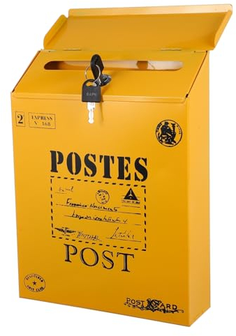 Abschließbarer Briefkasten im Retro Stil zur Wandmontage, Gelb