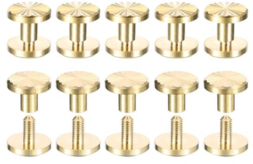QUARKZMAN Lot de 10 Vis Chicago en Laiton, 4X5X10mm, à Tête Plate avec Texture Florale, Clous à Vis pour la Reliure de Bricolage en Cuir et Les Sangles de Ceinture