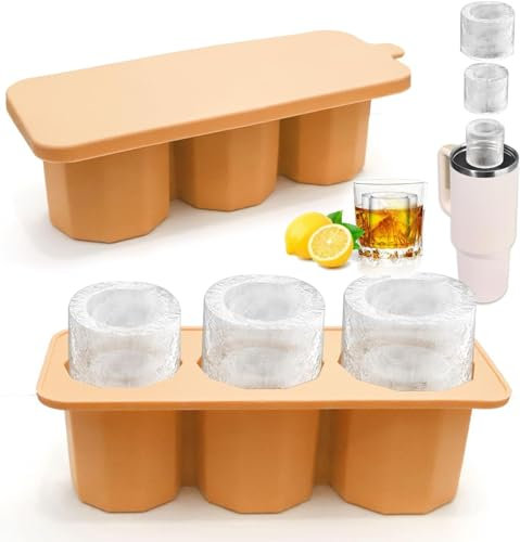 Silicone Ice Cube Tray with Lid for 20-40 oz Tumblers, 3 Hollow Cylinder Ice Cube Molds for Mug, Reusable Large Ice Cube Trays for Chilling Cocktails,Whiskey,Drinks,Coffee
