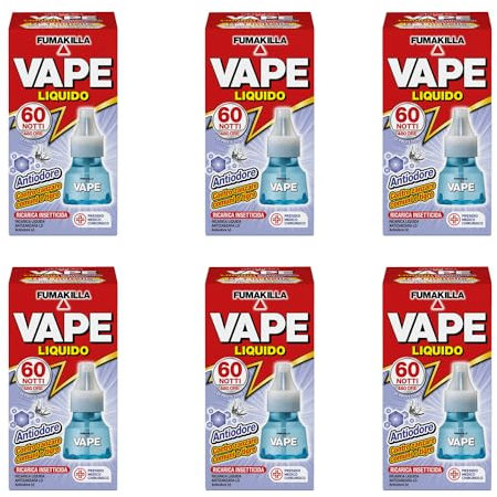 Vape Zanzare Ricarica Liquida 60 Notti Antiodore 30 Ml (6 unità)