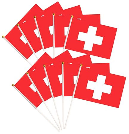 Tibijoy Lot de 50 drapeaux suisses de la Suisse – Petits drapeaux nationaux miniatures pour défilés, festivals internationaux, décorations de fête