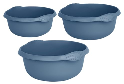 M1SS [Set of 3 Sizes Plastic Round Bowl 𝟱𝗟+𝟳𝗟+𝟭𝟬𝗟 Washing up Bowl Kitchen Basin Sink Tidy Mixing Bowl Wash Tub Space Saving for Sink, Kitchen Basin & Mixing Tasks Many More Use (Navy Blue)