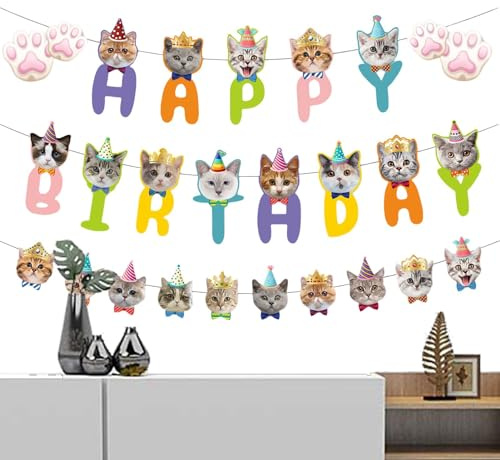 Happy Birthday Cat Banner Girlande Katze Geburtstag Banner Happy Birthday Cat Banner Kit Happy Birthday Banner Kit für Kinder Fotografie Hintergrund
