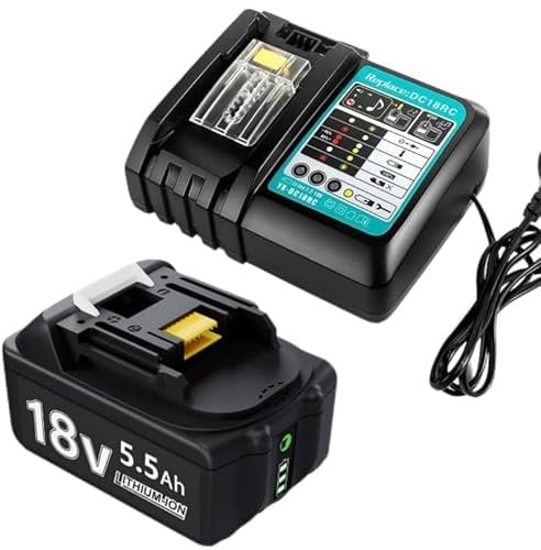 18V Battery and Charger for Makita BL1850B BL1850 BL1840 BL1830B BL1830 BL1815 194205-3 194309-1 LXT400 Replacement Batteries 5500mAh with LED Indicator
