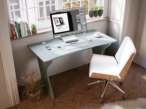 Forte UTAPAU Schreibtisch 140, Schreibtisch, Modernes Home Office, Büro, Jugendzimmer, Gamgingzimmer, Computertisch, Holzwerkstoff, Salbei, 140 cm breit x 76 cm hoch x 65 cm tief