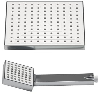 JOHO Soffione doccia rettangolare in ABS, soffione a pioggia con doccetta, 8 pollici, quadrato, con ugelli anticalcare 20 x 20 cm, cromato
