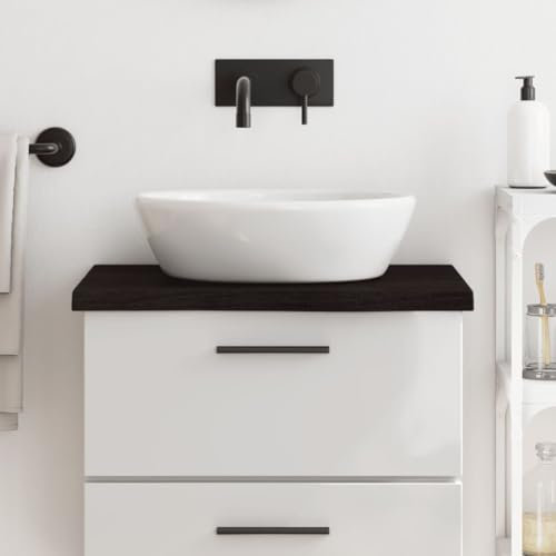 Encimera baño Madera Maciza tratada marrón Oscuro 60x50x(2-4) cm,Lavabo sobre encimera, Lavabo de tocador, Lavabo sobre encimera para baño