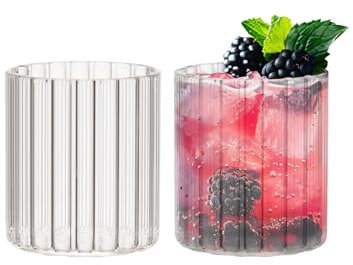 Zoha Stripe Short Gläser Set 2er – Design Trinkgläser 200 ml – Wassergläser & Cocktailgläser – Ästhetische Gläser für Kaffee, Tee, Eiskaffee, Saft – Spülmaschinengeeignet