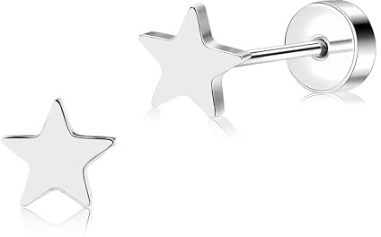 Artskin Women Flat Back Ball Stud Earrings Titanium Hypoallergenic Girls Earrings Studs for Sensitive Ears Simple Classic 5mm Flat Stud Earrings for Helix Tragus Cartilage (Star - Silver)