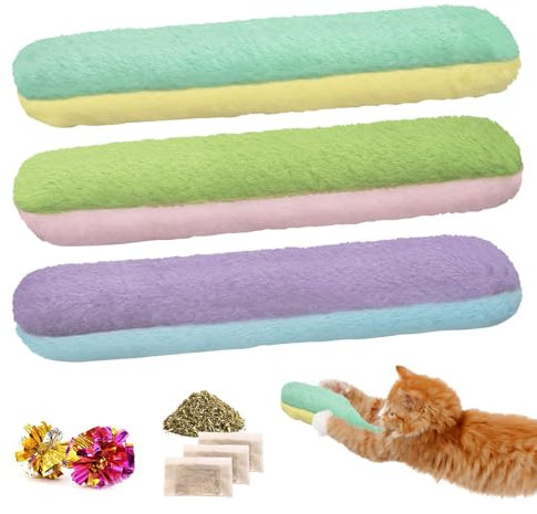 Hebterrka Lot de 3 jouets pour chat - Rechargeable - Coussin moelleux avec bruit de craquement - Jouet interactif pour chats domestiques