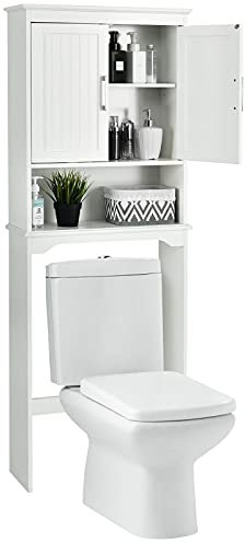 COSTWAY Mueble sobre Inodoro, 2 Puertas, 2 Baldas Regulables y 1 Estante, Armario Lavadora, Mueble Encima WC, 63x23x168 cm, Blanco