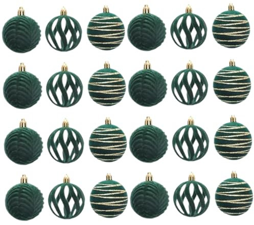 Palline di Natale in Velluto - 24 Pezzi, 3 Stili, 2,36 Pollici Verde per Albero di Natale, Ghirlanda e Ghirlanda di Natale