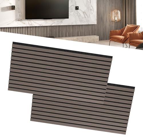 LZQ Akustikpaneele Echtholz Furnier 2er Set Wandverkleidung 120 x 60 cm Wandpaneele Lamellenwand Schalldämmung Holzpaneele Wand Akustikplatten Wanddekoration für Wohnzimmer Flur Büro (Braun)