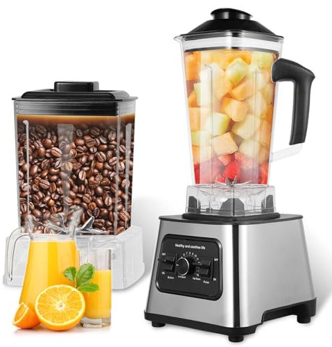 2 en 1 licuadora profesional 2,5 L, 6000 W, batidora batida, molinillo de café, 9 velocidades, eléctrica prensa de cítricos con 4 cuchillas de acero inoxidable, para batidos, hielo picado, puré, salsa
