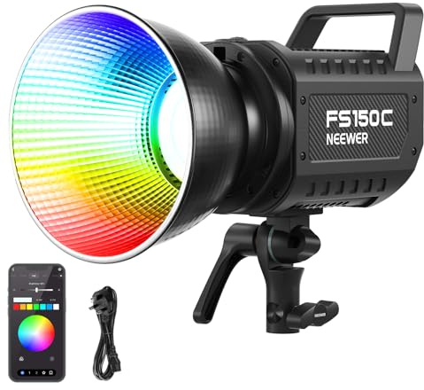 NEEWER FS150C 130W RGB LED Video Light with App/2.4G Control 17 Effects | 2500-7500K, 19800lux/1m, COB Continuous Lighting Output, CRI97/TLCI98, 4 Dimming Curves, Bowens Mount Spotlight Studio Shoots