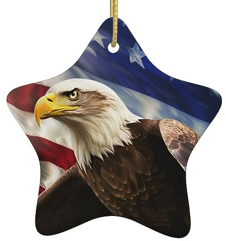 New Home Ornament 2024 Amerikanische USA-Flagge, Weihnachtsdekoration, Stern, Keramik-Ornamente, Geschenke, Weihnachtsbaumschmuck für Feiertage, Weihnachts-Andenken