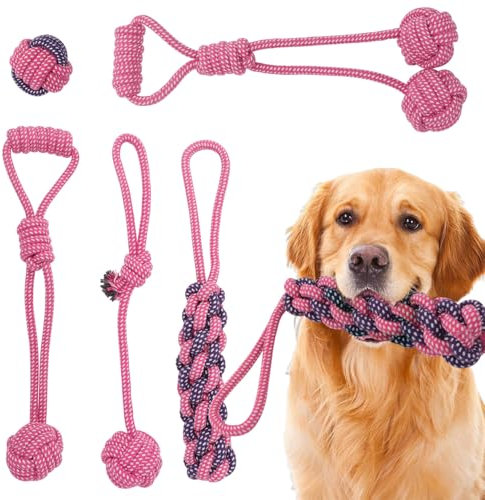 DOKI Dog Chew Toys Sets 5pcs, Strong Dog Rope for Teeth Cleaning or Training Natural Cotton Toys Set for Medium Large Dogs