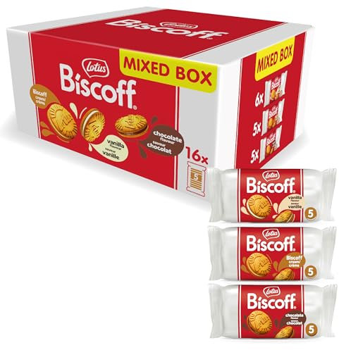 Lotus Biscoff | Confezione Mista Sandwich | 3 Gusti: Gusto Vaniglia, Crema Biscoff & Gusto Cioccolato | 5 Biscotti Sandwich per Confezione | Senza Coloranti | 16 x 50g | 800g