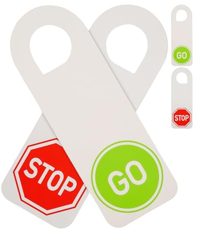 Türhänger STOP & GO, 4 Stück, 28 x 10 cm, dickes 350g/m² Papier, Türschild für Büro, Praxis, Schule, Besprechungsraum, Behandlung, Arbeitszimmer, Zimmerschild Papierhänger Klinke, Griff, Knauf Tür