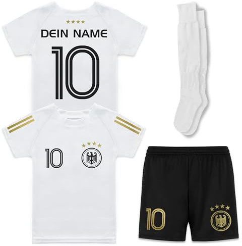 Shop4Fans Deutschland Fußballtrikot Personalisiert für Jungen & Mädchen – mit deinem Namen & Nummer – atmungsaktiv & leicht