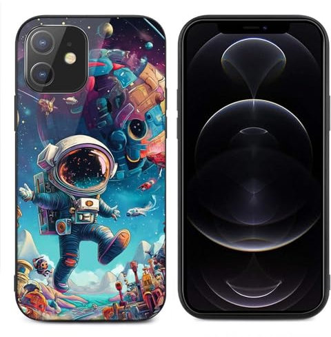 CRIVOTA For iPhone 12 Mini Case - Space City Design, Glass Back + TPU Inner Shell, Extreme Slimness, Bare-Hand Feel, Military-Grade Protection, Precise Cutouts, Cell Phone Cases for Boys Girls