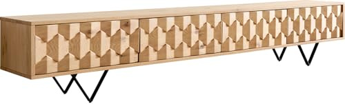 TV-Board Fevo Eiche Natur 220 cm 4 Türen V-Fuß Metall Schwarz Lowboard
