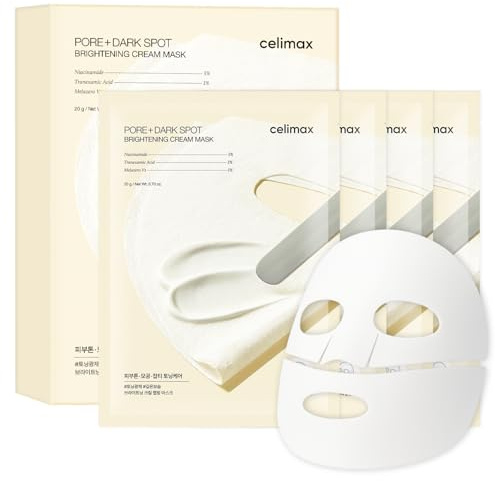 celimax Pore Dark Spot Brightening Cream Mask 4Ea Non-Sticky Sheet For Enlarged Pores With Niacinamide, Tranexamic Acid, Non-Irritating, Hydrating,