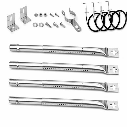 Uniflasy 31 bis 45 cm Universal Gasgrill Brenner mit Zündnadeln, 4 Stück | Nicht magnetischer Edelstahl, verstellbarer Luftschieber, stabile Fixierschrauben, für Landmann,Enders, Tepro, Taino, Outback