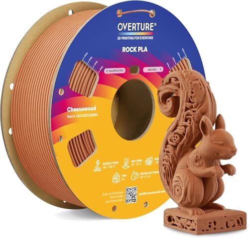 OVERTURE Rock PLA Filament 1,75 mm Cheesewood 1kg | Marmor PLA | Marmorierte Oberfläche • Einzigartiger Steineffekt • Maßgenauigkeit ±0,02 mm • Gleichmäßige Extrusion • FDM 3D Drucker