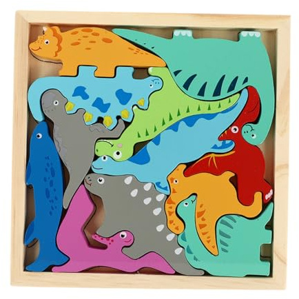 Gatuida Holzspielzeug Dinosaurier Puzzle für Kleinkinder Pädagogisches Lernspielzeug aus Naturbelassenem Holz Handpoliert Sicher Griffsicher Fördert Feinmotorik und Kognitive Entwicklung