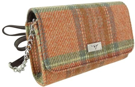 Glen Appin Harris Tweed 'Strathy' Wallet Shoulder Handbag (Colour 148 Pale Orange Stewart Tartan)
