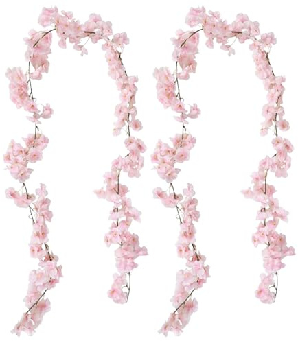 Lot de 2 guirlandes de fleurs de cerisier décoratives - Longueur totale : 3,6 m - Fleurs de cerisier artificielles pour décoration de chambre, mariage, fête, décoration de maison, à suspendre pour