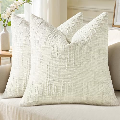 Homaxy 2er Set Chenille Kissenbezüge 45x45cm Cremeweiß