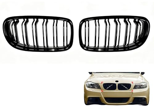 RowGlow E90 E91 Rejilla Parrilla Delantera Frontal Abs Negro Brillante Doble Barra Para E90 E91 2009-2011 2009 2010 2011, Rejilla Radiador Parachoques