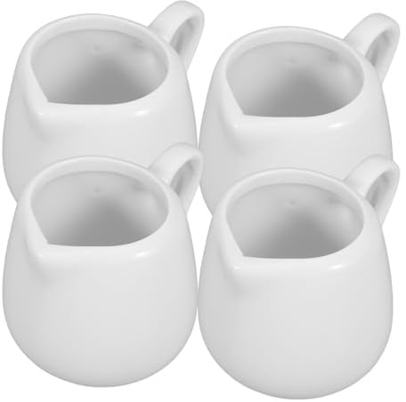 Keramik Saucenkännchen 6x4,2x4,2cm mit Griff Weiß | Milchkännchen, Kleine Kännchen, Porzellan Kanne, für Zuhause, 4 Stück, Drip Free Ausgießer
