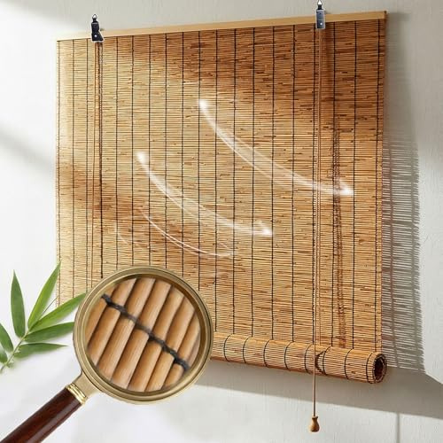 Natur Bambus Rollo für Aussenbereich Balkon Wetterfest Bambusrollo Ohne Bohren 80 90 110 120 140 160 180cm Rollo Bambus Breite Sonnenschutz Sichtschutz, Outdoor Vorhang Wetterfest(W115cm x H120cm)