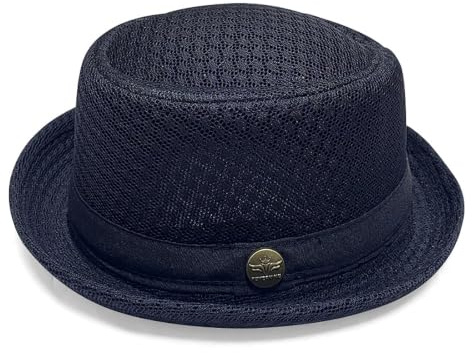 Generisch Unisex Atmungsaktiver Pork-Pie-Hut Aus Mesh, Herrenhut | Leichter Polyester-Mesh, faltbar, UV-Schutz, Vintage, klassischer Bowler-Stil, ideal für Reisen, Partys und den Sommer