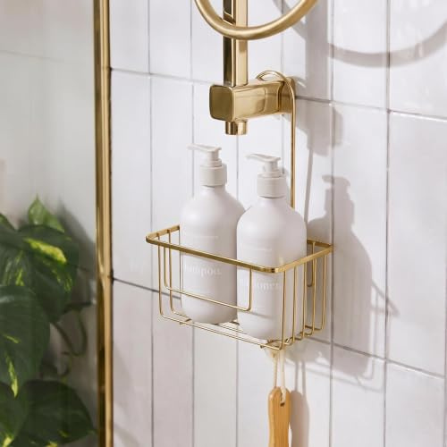OHS Hanging Shower Caddy Rustproof Metal Shower Shelf No Drilling, Gold