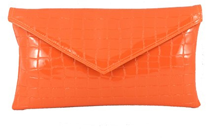 LONI Neat Clutch/Shoulder Bag Faux Patent Animal Crocodile Orange