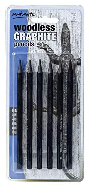 Mont Marte Woodless Graphite Pencils 6 Piece, HB, 2B, 4B, 6B, 8B, EE