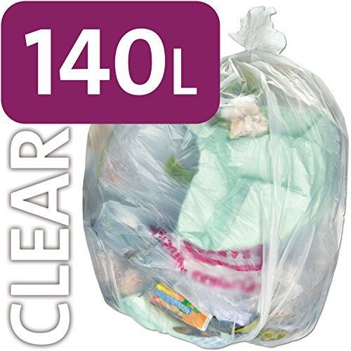 Alina 100 x 140L Polythene Clear Heavy-Duty Wheeled Bin Liner/Wheelie Refuse Bag/ENSA Compactor Sack/Heavyweight 140 Litre Clear Plastic Garbage Bag (100 sacks)