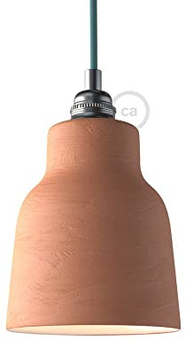 Vasenförmiger Lampenschirm aus Keramik - Materia Kollektion - Made in Italy - Gestreifte Terrakotta - Weiß