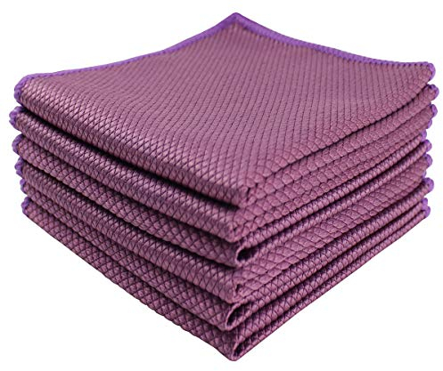 HIDMD Microfibre Cleaning Cloths Fish Scale Cloths Microfiber Lint free Cloths Towels Polishing Cloths for Dishes Glasses Car Windows Mirrors Screen TV Tablets Camera 30CM X 30CM 10 PACK Purple+Blue