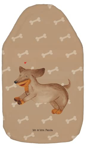 Mr. & Mrs. Panda Wärmflasche Hund Dackel - Geschenk, Kinderwärmflasche, Hunde, Dachshund, süß, Haustier, Wärmflasche mit Bezug, Körnerkissen, happy