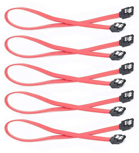 JMT 5 piezas SATA 3,0/SATA 2,0 Cable de fecha SATA3 40cm 6 Gb/S SSD Disco Duro Cable de datos convertidor de doble cable recto SATA 3,0 2,0 (5 piezas SATA2 rojo)