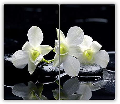Planche à Découper en Verre Trempé 2x30x52 cm Avec Impression Décoration Résistant à la Chaleur Modernité Symétrique Contact Alimentaire Bords Polis Pieds Antidérapants - Orchidée