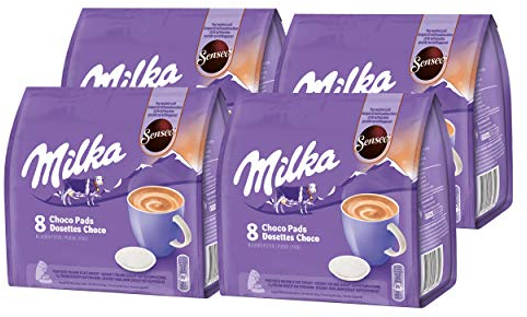 Senseo Milka Choco Pads Lot de 4 boîtes de Chocolat, Boissons à cacaogènes, 4 x 8 dosettes