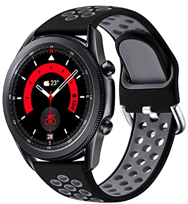 JUVEL Compatible with Samsung Galaxy Watch 3 45mm & 46mm Strap, Dual Colour 22mm Silicone Breathable Sport Replacement Straps for Huawei Watch GT 3 46mm, Large BlackGrey