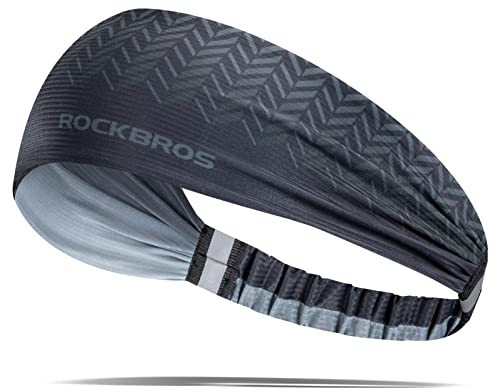 ROCKBROS Bandeau Cheveux, Headband Elastique pour Homme Femme, Bandeau Sport - Anti-Transpiration - pour Course Cyclisme Entrainement Fitneee Yoga Noir Gris